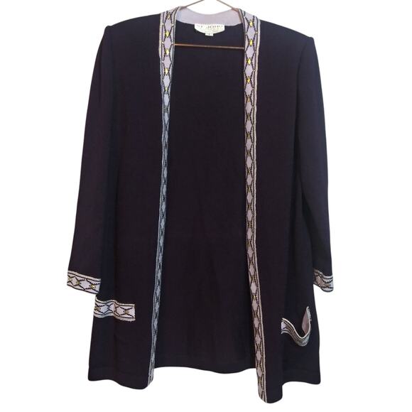 ST JOHN Eggplant Purple Santana Knit Sweater Cardigan Jacket Vintage Size Small - Picture 1 of 9